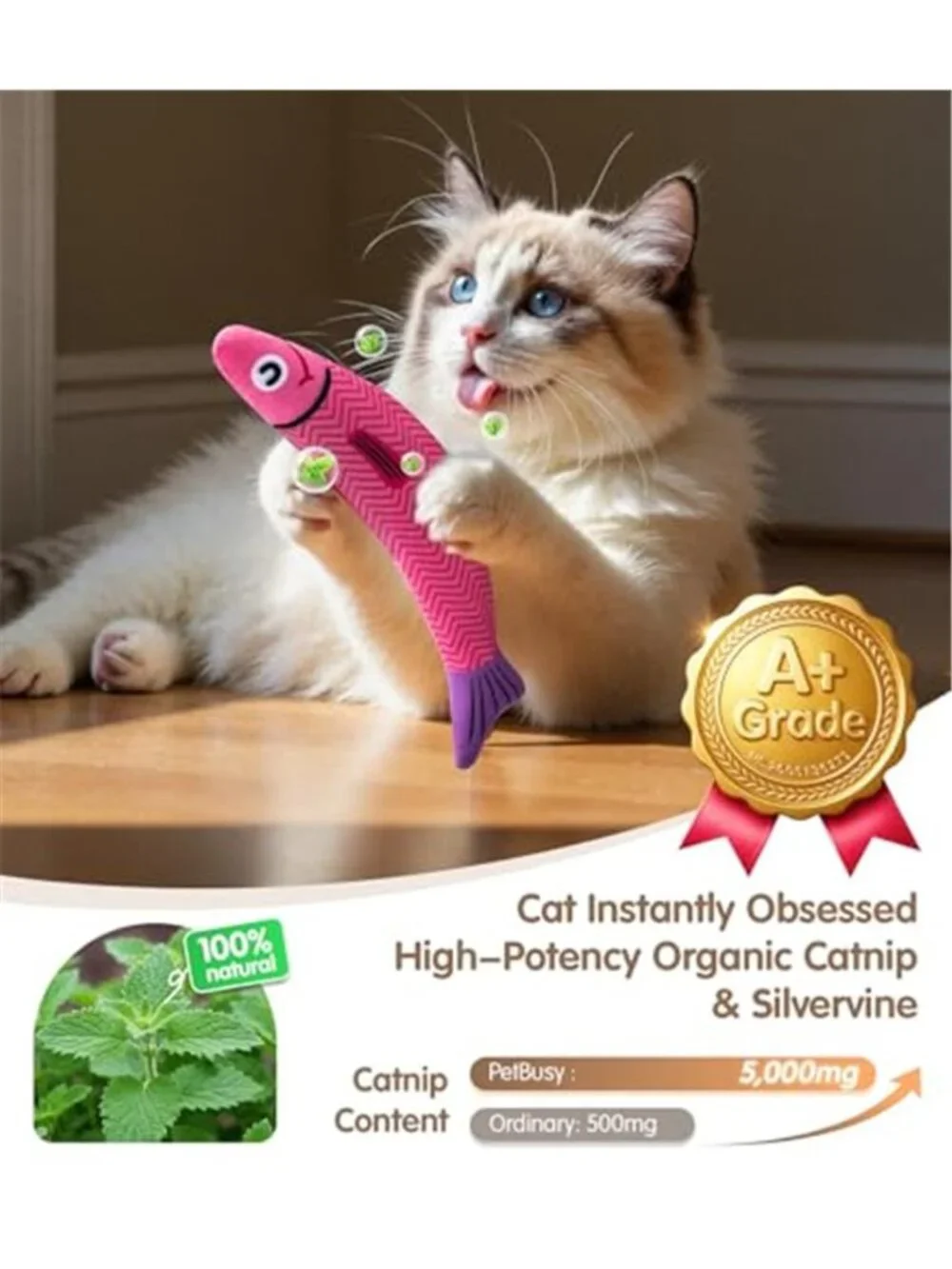 Cat Toys with[5000mg A+Natural Catnip &Silvervine] [Baby Grade]